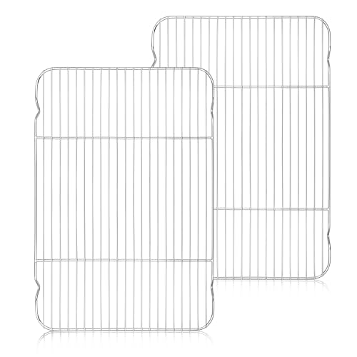 TEAMFAR Abkühlgitter, 2 Stück Groß Edelstahl Kuchengitter Backgitter, 42x29,2x1,8cm Auskühlgitter für Backen Grillen Kühlen, Gesund, Spülmaschinenfest von TEAMFAR