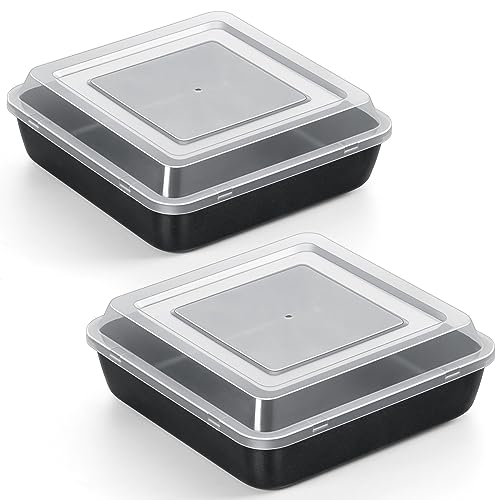 TEAMFAR Auflaufform 2er Set, Edelstahl Eckig Backform mit Antihaftbeschichtung & Luftdichtem Deckel, 5cm Tiefes Brownie Kuchenform Backblech zum Backen Braten Servieren, Nicht geeignet für Airfryer von TEAMFAR