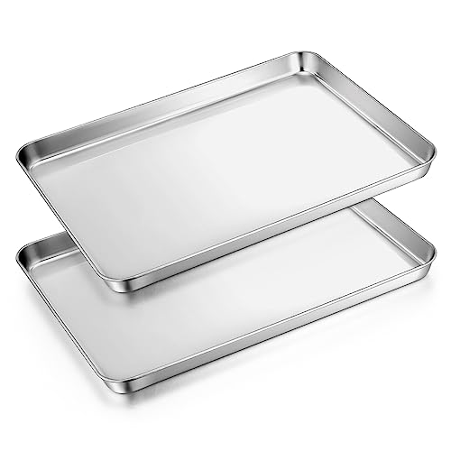 TEAMFAR Backblech, 2-teilig Edelstahl Rechteckigies Kuchenblech Backform für Backen Kochen Servieren, 31,6 x 24,6 x 2,5 cm, Gesund, Leicht zu Reinigen und spülmaschinenfest von TEAMFAR