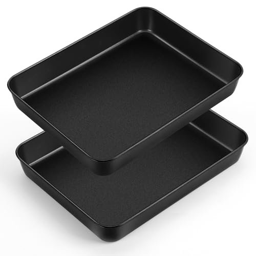 TEAMFAR Backblech 2er Set, Edelstahl Rechteckigies Backform Auflaufform mit Antihaftbeschichtung, Tiefes Kuchenblech Fettpfanne für Kuchen/Lasagne/Brownie, Gesund, Leicht zu Reinigen, 31,6x24,7x4,8cm von TEAMFAR