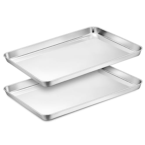 TEAMFAR Backblech 2er-Set, Rechteckigies Backform Kuchenblech aus Edelstahl zum Backen Kochen Servieren, 40,4x30,6x2,5cm, Gesund, Hochglanzpoliert, leicht zu reinigen und spülmaschinenfest von TEAMFAR