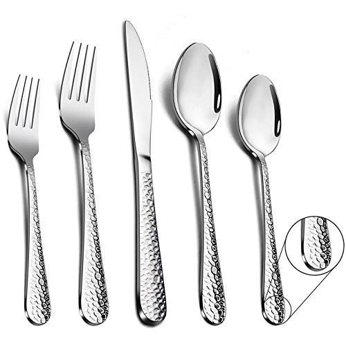 TEAMFAR Besteck Set, 60-teilig Edelstahl Besteckset Essbesteck Set Service für 12 Personen, Hammergriff Tafelbesteck mit Messer Gabel Löffel, Hochglanzpoliert & Spülmaschinengeeignet von TEAMFAR