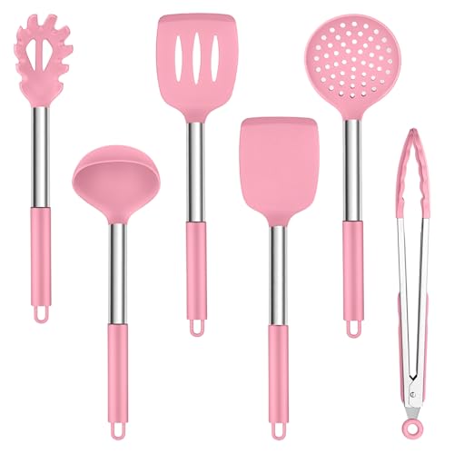 TEAMFAR Küchenhelfer Set, 6 Stück Silikon Küchenutensilien Pfannenwender mit Edelstahlgriff, Hitzebeständiger Antihaft Kochbesteck Küchenset zum Kochen, Leicht zu Reinigen & Spülmaschinenfest, Rosa TEAMFAR Küchenhelfer Set, 6 Stück Silikon Küchenutensilien Pfannenwender mit Edelstahlgriff, Hitzebeständiger Antihaft Kochbesteck Küchenset zum Kochen, Leicht zu Reinigen & Spülmaschinenfest, Rosa von TEAMFAR
