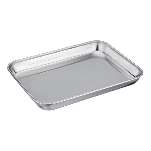 TEAMFAR Mini Backblech, Edelstahl Klein Backform Ofenblech, Rechteckiges Mini-Ofenschale zum Backen Kochen Servieren, 23 x 18 x 2,5 cm, Gesund & Langlebig, Hochglanzpoliert & Spülmaschinengeeignet von TEAMFAR