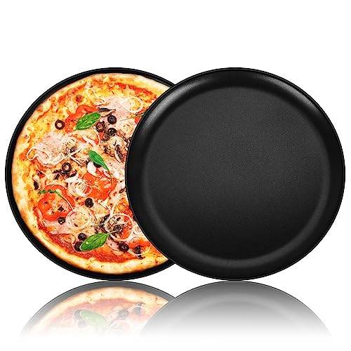 TEAMFAR Pizzablech 2er Set, 26 cm Edelstahl Rund Pizzaform, Pizza Backblech mit Antihaftbeschichtung für Backen & Servieren, Gesund & Langlebig, Leicht zu reinigen von TEAMFAR