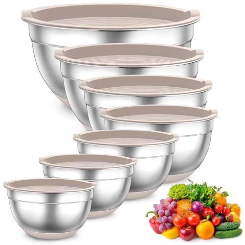 TEAMFAR Rührschüssel Set, 7 Stück Edelstahl Schüssel Salatschüssel mit Luftdichten Deckel und Silikonboden, 0,7L/1,2L/1,5L/2,5L/2,8L/3,5L/6,5L, Khaki TEAMFAR Rührschüssel Set, 7 Stück Edelstahl Schüssel Salatschüssel mit Luftdichten Deckel und Silikonboden, 0,7L/1,2L/1,5L/2,5L/2,8L/3,5L/6,5L, Khaki von TEAMFAR