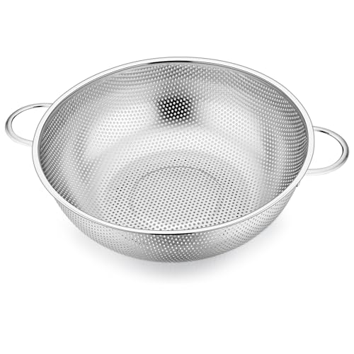 TEAMFAR Sieb, Edelstahl Küche Nudelsieb Abtropfsieb mit Griffen, Micro-Perforierte Seiher Küchensieb für Nudel Gemüse Obst, Doppelgriff, Spülmaschinenfest, 28cm von TEAMFAR