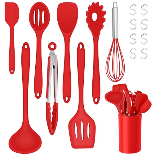 TEAMFAR Silikon Küchenhelfer Set, 17-teiliges Küchenutensilien Kochset mit Utensilienhalter, Antihaft Kochutensilien, Hitzebeständiger, Spülmaschinenfest, Giftfrei & Geruchsfrei, Rot von TEAMFAR