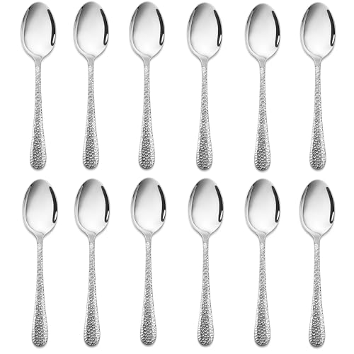 TEAMFAR Teelöffel Set, 12-teilig Kaffeelöffel Dessertlöffel aus Edelstahl, Klein Löffel mit Hammergriff, Spiegelpoliert, Spülmaschinenfest, 15cm von TEAMFAR