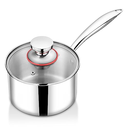 TeamFar 1qt Stieltopf mit Deckel, Edelstahl, dreilagig, kleiner Kochtopf, Sauce, Milchtopf mit ergonomischem Griff, für Induktion/Gas/Elektro/Keramik, gesund & robust, spülmaschinenfest von TEAMFAR