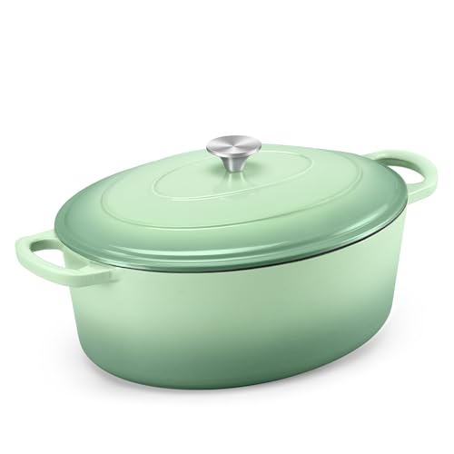 TeamFar 7QT Dutch Oven Oval Dutch Oven Emaillierter Gusseisen-Topf mit Deckel, für Brotbacken/Schmoren/Schmoren/Braten, geeignet für verschiedene Herde, antihaftbeschichtet & leicht zu reinigen von TEAMFAR