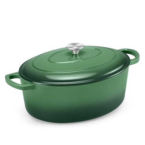 TeamFar 7QT Dutch Oven Oval Dutch Oven Emaillierter Gusseisen-Topf mit Deckel, zum Brotbacken/Schmoren/Schmoren/Braten, geeignet für verschiedene Herde, antihaftbeschichtet & leicht zu reinigen von TEAMFAR