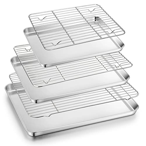 TeamFar Backblech mit Abkühlgitter Set (3 Pfannen + 3 Gestelle), Edelstahl Keksblech Kochen / Backen, gesund & spülmaschinenfest, robust & langlebig von TEAMFAR