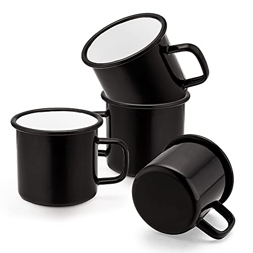 TeamFar Emaille-Becher, 4er-Set, Kaffeetasse, 340 ml, schwarze Emaille, Campingbecher, Vintage-Tasse, Trink-Teetassen für draußen und drinnen, ungiftig und tragbar, leicht zu reinigen von TEAMFAR