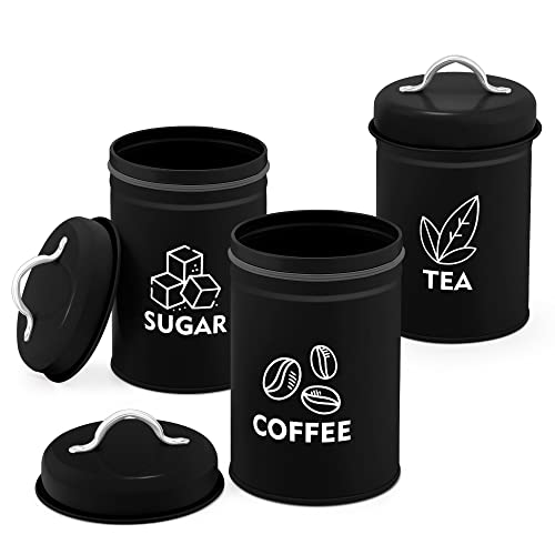 TeamFar Küchendosen-Set, 3 Stück, für Zucker, Kaffee, Tee (3, schwarz) von TEAMFAR