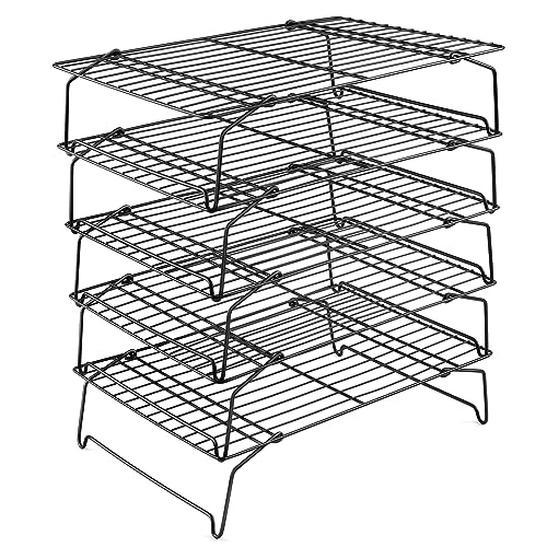 TeamFar Kühlgitter, 5-stöckiges Edelstahl-Backdraht-Gestell zum Kühlen, Braten, Grillen, Antihaftbeschichtung, Ofenrost für Kekse, Gebäck, stapelbar und zusammenklappbar, ungiftig und robust, 38,1 x von TEAMFAR