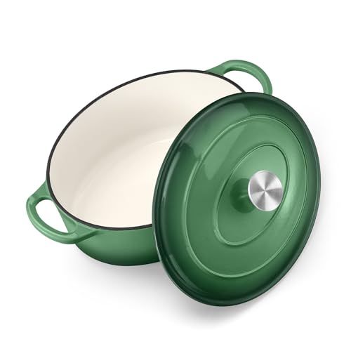 TeamFar Ovaler Dutch Oven Schmortopf aus emailliertem Gusseisen, 5 qt, mit Deckel, für Brotbacken/Schmoren/Schmoren/Braten, geeignet für verschiedene Herde, Doppelgriffe & einfache Reinigung von TEAMFAR