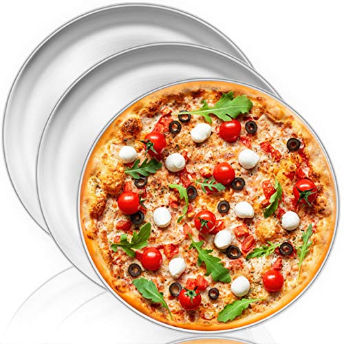 TeamFar Pizza-Pfanne, 34 cm, Edelstahl, große Pizzaofenpfannen zum Backen, Servieren, gesund und robust, spülmaschinenfest und leicht zu reinigen, 3 Stück von TEAMFAR