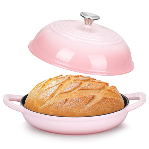 TeamFar Schmortopf aus Gusseisen, emaillierter Dutch Oven Topf zum Backen von Sauerteigbrot, mit hohem Kuppeldeckel und runder Bodenpfanne, selbstbrennend und gleichmäßig, robust und von TEAMFAR