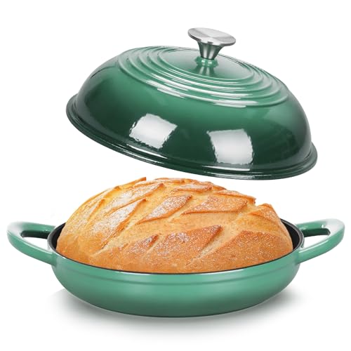 TeamFar Schmortopf aus Gusseisen, emaillierter Dutch Oven Topf zum Backen von Sauerteigbrot, mit hohem Kuppeldeckel & runder Bodenpfanne, selbstbrennend & gleichmäßig erhitzt, strapazierfähig von TEAMFAR