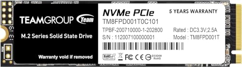 TEAMGROUP MP33 PRO 1TB M.2 PCIe 2280 NVMe 1.3 Internal SSD, up to 2100 MB/s Gen3x4 Solid State Drive, Terabyte Written TBW>600TB TM8FPD001T0C101 von TEAMGROUP