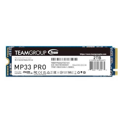 TEAMGROUP MP33 PRO 2TB M.2 PCIe 2280 NVMe 1.3 interne SSD, bis zu 2100 MB/s Gen3x4 Solid State Drive, Terabyte Written TBW> 1.000 TB TM8FPD002T0C101 von TEAMGROUP