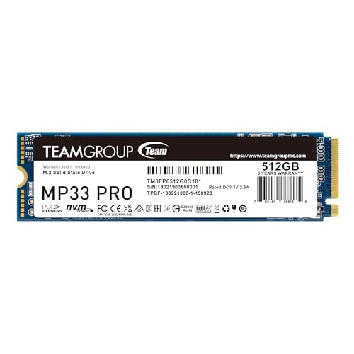 TEAMGROUP MP33 PRO 512 GB M.2 PCIe 2280 NVMe 1.3 interne SSD, bis zu 2100 MB/s Gen3x4 Solid State Drive, Terabyte Written TBW>400 TB TM8FPD512G0C101 TEAMGROUP MP33 PRO 512 GB M.2 PCIe 2280 NVMe 1.3 interne SSD, bis zu 2100 MB/s Gen3x4 Solid State Drive, Terabyte Written TBW>400 TB TM8FPD512G0C101 von TEAMGROUP