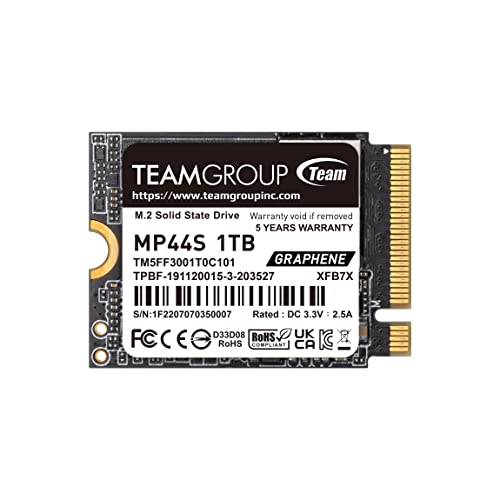 TEAMGROUP MP44S Hochleistungs-SSD 1TB SLC Cache Gen 4x4 M.2 2230 PCIe 4.0 NVMe, kompatibel mit Steam Deck, ASUS ROG Ally, Mini PCs (R/W Geschwindigkeit bis zu 5.000/3.500MB/s) TM5FF3001T0C101 von TEAMGROUP