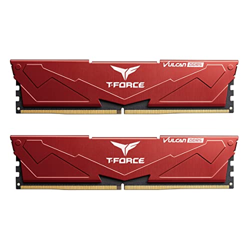 TEAMGROUP T-Force Vulcan DDR5 64GB Kit (2x32GB) 5200MHz (PC5-41600) CL40 Desktop-Speichermodul RAM (rot) für Z690- FLRD564G5200HC40CDC01 von TEAMGROUP