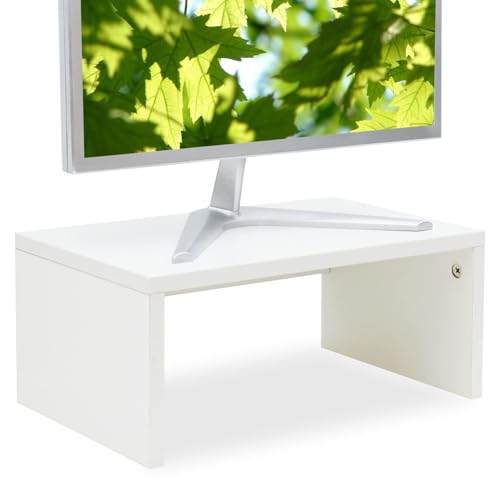 TEAMIX 17 cm Höhe Monitorständer Riser, Holz Monitor Riser mit Stauraum für Schreibtisch kleiner Monitorständer TV/Bildschirm/PC/Laptop Riser Computerständer Desktop Shelf (weiß-höher) von TEAMIX