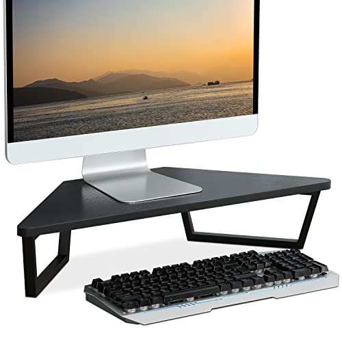 TEAMIX Dreieckiger Monitorständer, 66 cm (26 Zoll), Schreibtisch-Eckregal mit Metallbeinen, Holz-Computerständer mit Aufbewahrung, Laptop-Erhöhung, Büro-Organisation von TEAMIX