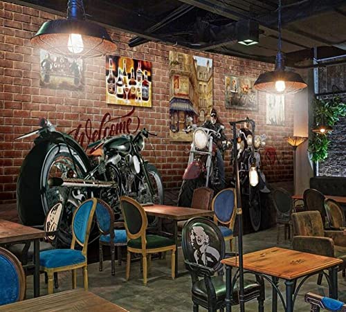 Fototapete Tapete Trendy 3D Brick Wall Harley Motorrad Retro Hintergrundwand-300Cmx210Cm von TEAMOT