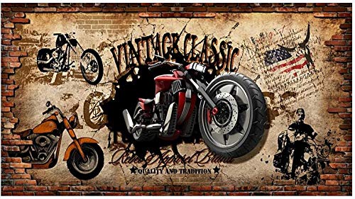 Wandbild Tapete 3D Retro Motorrad Nostalgische Backsteinmauer Hintergrund Dekorative Wand-300Cmx210Cm von TEAMOT