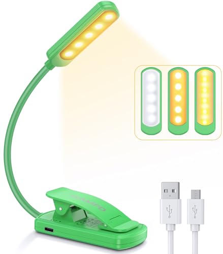 Leselampe Buch Klemme, TEAMPD Buchlampe mit 10 LEDs, 3 Farbtemperatur Modi Dimmbare Helligkeit, Augenschutz Klemmlampe, USB Wiederaufladbare Klemmleuchte, 360° Flexibel für Nachtlesen ins Bett, Reisen von TEAMPD