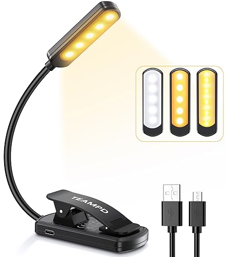 TEAMPD Leselampe Buch Klemme, Buchlampe mit 10 LEDs, 3 Farbtemperatur Modi Dimmbare Helligkeit, Augenschutz Klemmlampe, USB Wiederaufladbare Klemmleuchte, 360° Flexibel für Nachtlesen ins Bett, Reisen TEAMPD Leselampe Buch Klemme, Buchlampe mit 10 LEDs, 3 Farbtemperatur Modi Dimmbare Helligkeit, Augenschutz Klemmlampe, USB Wiederaufladbare Klemmleuchte, 360° Flexibel für Nachtlesen ins Bett, Reisen von TEAMPD