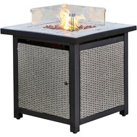 Draussen Garten Rattan Propangas Feuerstelle Tischbrenner, Rauchfreie Feuerstelle, Terrassenmöbelheizung mit Glasscheibe, Lavasteinen und Abdeckung von TEAMSON HOME