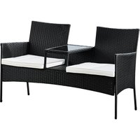 Teamson Home - Gartenmöbel, Rattan Korbweide Liebesplatz Bank mit 2 Gepolsterten Sitzen und Integriertem Mittleren Glastisch und Regal, Schwarz von TEAMSON HOME