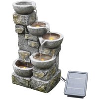 Garden & Outdoor Solarbetriebenes Wasserspiel mit Lichtern, kaskadierendem Springbrunnen, 4-stufiger Schüssel mit Wasserfall-Dekoration und von TEAMSON HOME