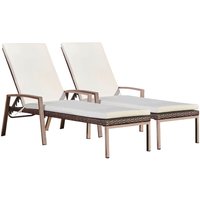 Teamson Home - Gartenmöbel Set aus 2 Rattan-Sonnenliegen mit Kissen und 6 höhenverstellbaren, verstellbaren und faltbaren Sonnenliegen von TEAMSON HOME