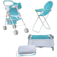 Olivias Little World 3-in-1-Puppen-Kinderwagen, Puppenhochstuhl und Kinderbett-Set Rosa OL-00013 - Blau von TEAMSON KIDS