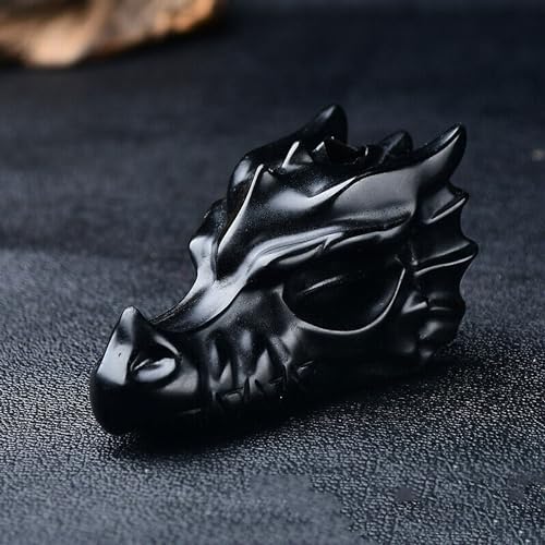 TEAMWILL Drachenkopf-Statue aus natürlichem Obsidian, 5,1 cm, realistische schwarze Drachenkopf-Figuren, Tierskulptur, Steinstatue, Dekoration von TEAMWILL