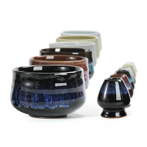 TEANAGOO Japanische Keramik Matcha-Schale mit Schneebesenhalter, 510 ml. K15, Blau, Chawan Matcha-Tee-Schale, Matcha-Keramikschale, Teeschalen für Matcha, Matcha-Keramikschale Zeremonialzubehör von TEANAGOO