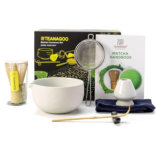 TEANAGOO Matcha Set | Matcha Tea Set | Matcha Schale |matcha Besen set|Matcha Schüssel mit Ausgießer Bambus Matcha Whisk-7 Stück Matcha Whisk Sets für Matcha Maker,N3, Hellgrau von TEANAGOO
