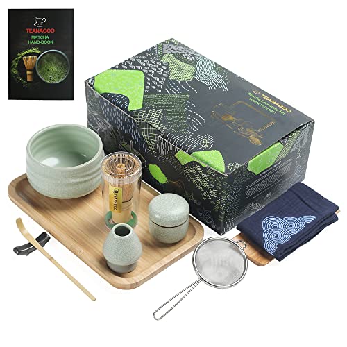 Japanisches TEANAGOO-Teeset, Matcha-Schneebesen-Set, Bambus-Matcha-Schneebesen (Chasen), Löffel (Chashaku), Matcha-Schneebesenhalter, Teezubereitungsset. O6, Grüntee-Pulver-Kit. Tee-Tablett von TEANAGOO