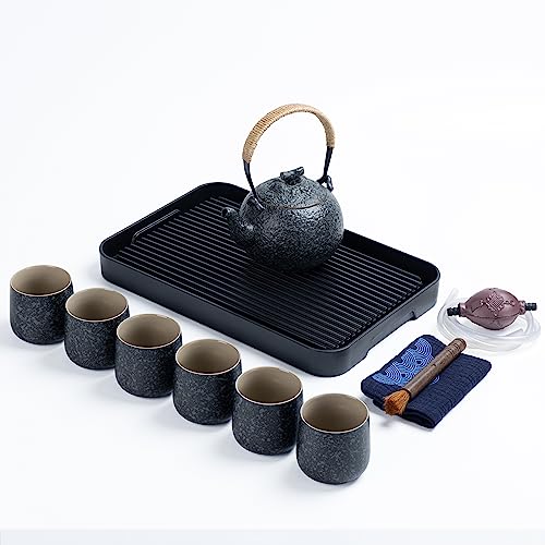 TEANAGOO Komplettes japanisches Teeset mit Tablett, Charcoal Grey, Teekanne Set，China Tea Set, 1 Teekanne (700ml/25oz) + 6 Teetassen(205ml/7.2oz),U1, Teeservice,Teekanne mit tasse von TEANAGOO