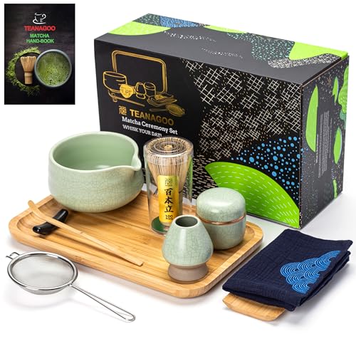 TEANAGOO Matcha Set,Matcha-Schneebesen-Set, Bambus-Matcha-Schneebesen (Chasen), Löffel (Chashaku), Matcha-Schneebesenhalter, Teezubereitungsset. O38, Grüntee-Pulver-Kit. Tee-Tablett von TEANAGOO