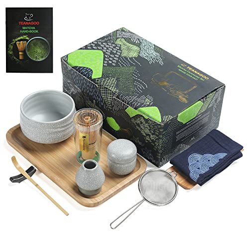 TEANAGOO Matcha Teeservice, Japanisches Teeset, Matcha Schüssel, Matcha Bambus Schneebesen, Schaufel, Sieb, Schneebesenhalter, Matcha O5 Schneebesen Set, Grüntee Pulver Pulver Set. Matcha Teetablett… von TEANAGOO