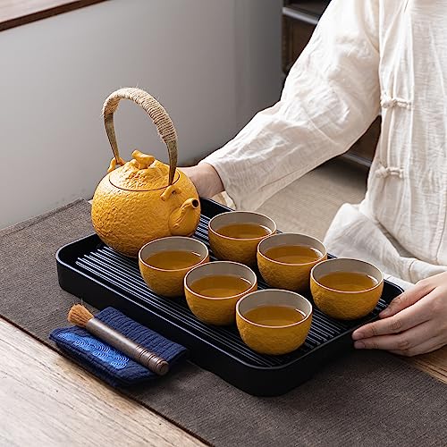 TEANAGOO Teekanne Komplettes japanisches Teeset für Frauen, orangefarbenes asiatisches Keramik-Teeset, 6 Teekannen (700ml/25oz) + 6 Teetassen (110ml/4oz), U3, vielseitiges Teetablett mit Abflussrohr von TEANAGOO