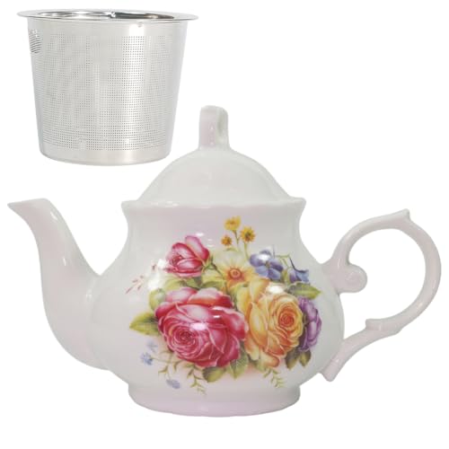 Klassische Vintage British Royal Style Keramik Teekanne, 30OZ große Teekanne perfekt für jeden Tag Versammlungen (Red, Large) von TEASFUSION