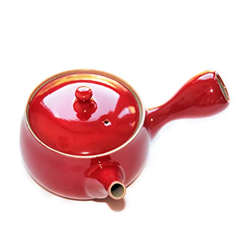 Traditionelle japanische Kyusu Teekanne aus rot emailliertem Ton. Integrierter Filter. Fassungsvermögen 320 ml. Tea Soul von TEASOUL